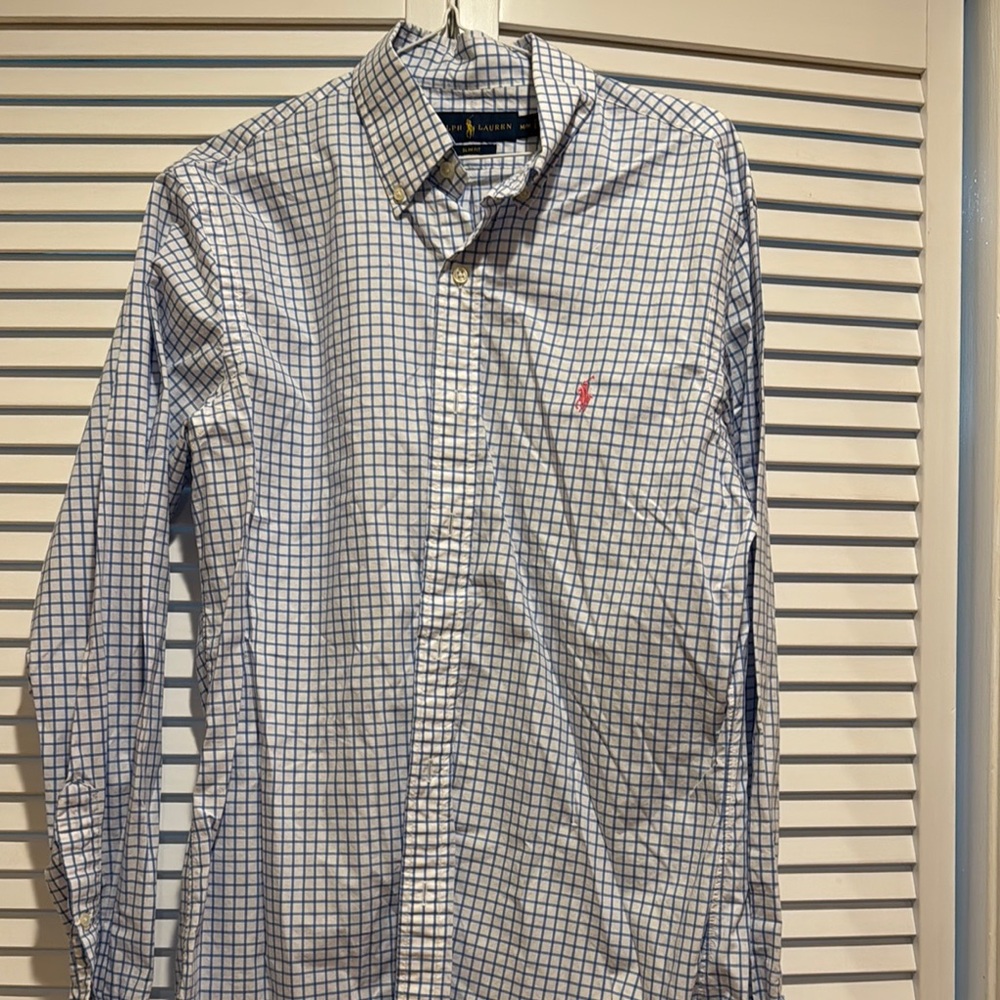 Polo by Ralph Lauren Blue and White Casual Button Down Shirt